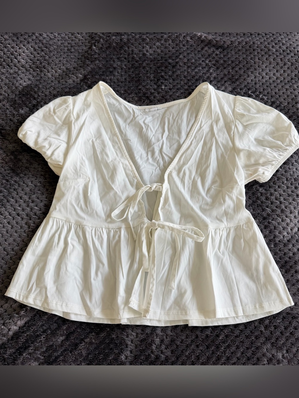 Garage White Tie-Front Puff Sleeve Blouse